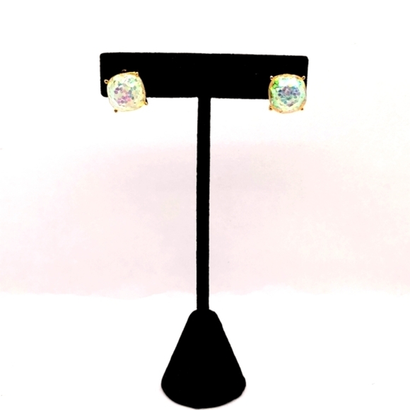 riah fashion Jewelry - Riah Fashion Iridescent Glitter Stud Earrings Gold Square